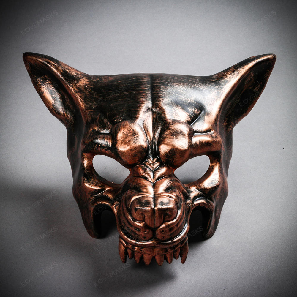 Angry Metallic Wolf Masquerade Mask - Black Copper
